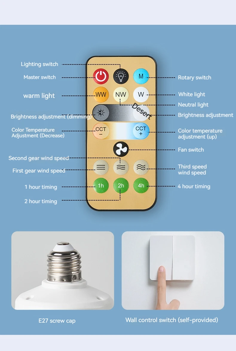 LED Ceiling Fan with Lamp and Remote Control Dimmable 3-Speed Fan Silent Timed AC85-265V for Bedroom Living Room 6