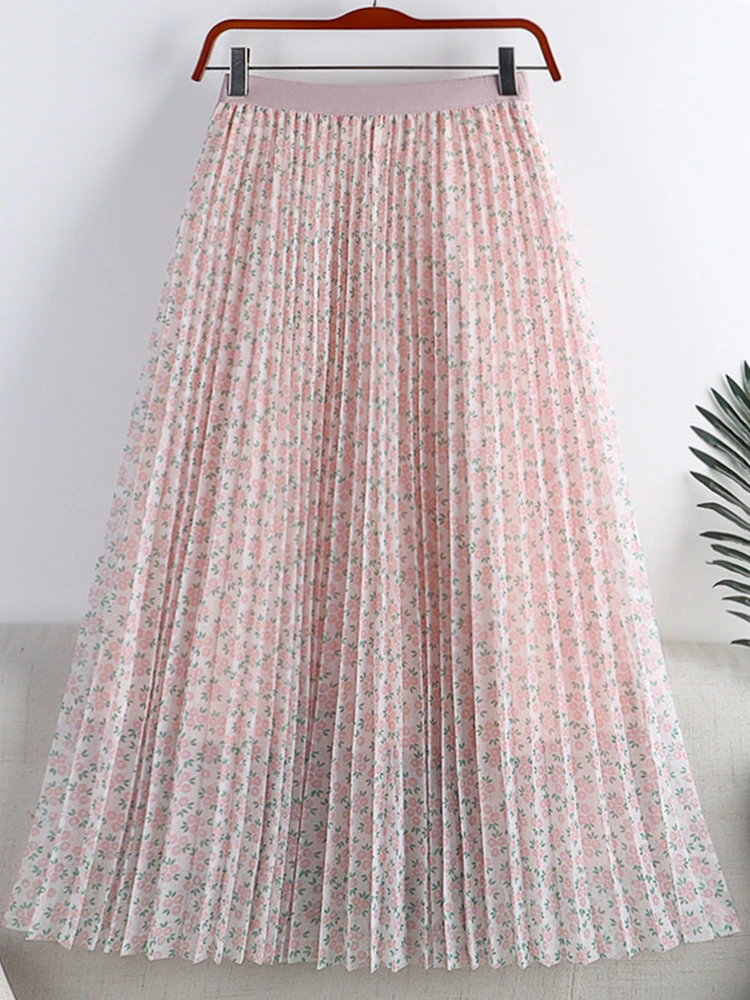 TIGENA 3 Layers Floral Print Maxi Tulle Skirt Women 2022 Summer Holiday Aesthetic A Line High Waist Pleated Long Skirt Female golf skirt Skirts