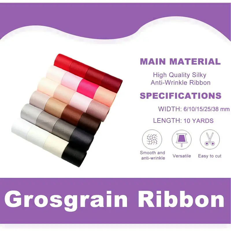 Ribbon Decoration 10 Meters Solid Grosgrain Ribbon Double Face Fabric for Gift Wrapping Wedding Decoration Sewing Crafts DIY Hair Bows