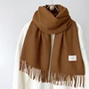 Luna&Dolphin Women Winter Solid Color Scarf Imitation Cashmere Soft Brown White Warm Knitted Woolen Ins Neck Pashmina Big Shawl 2
