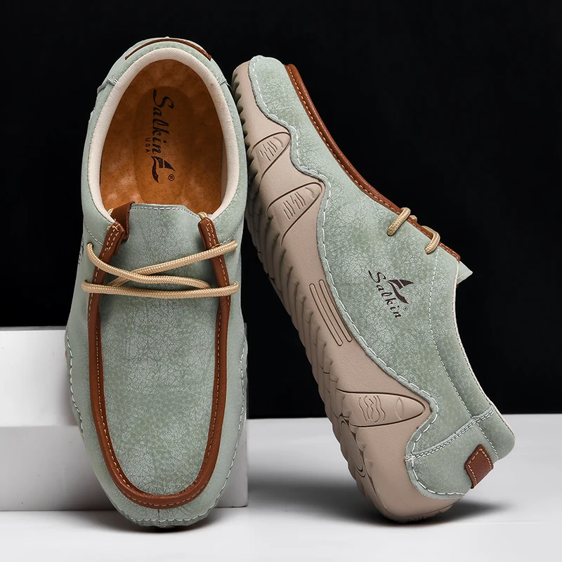 New 2024 Autumn Handmade Leather Casual Men Shoes Design Fashion Sneakers Man Loafers Breathable Low Top Flat FootWear Driving 4