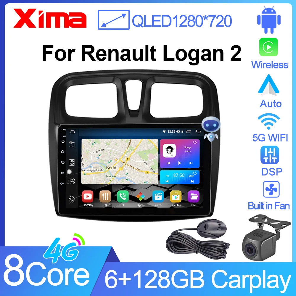 XIMA XV6Pro 2 din Android Auto Radio Carplay 4G for Renault Logan 2 Sandero  2 2012-2019 Car Multimedia Stereo GPS autoradio DVD