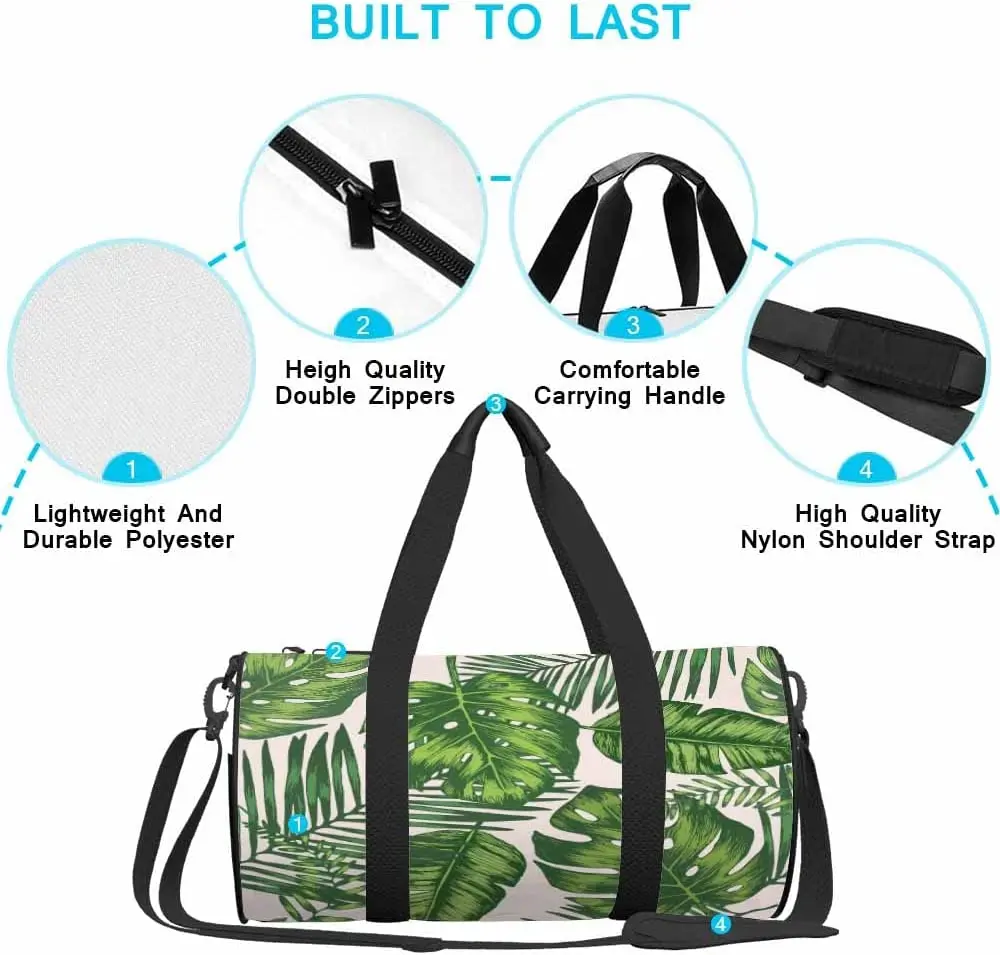 Palm Leaves Duffle Bag Tropical Green Palm Unisex Sports & Travel Bag Lightweight Weekender Overnight