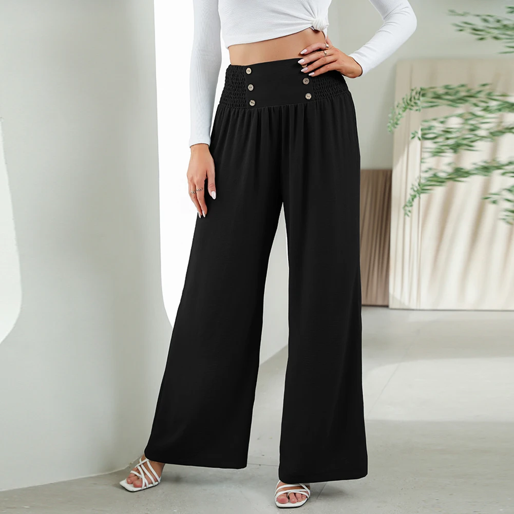 Feel Confident and Comfortable in These Women's High Waist Loose Long Pants in Soild Colors with Wide Legs and Elastic Waist