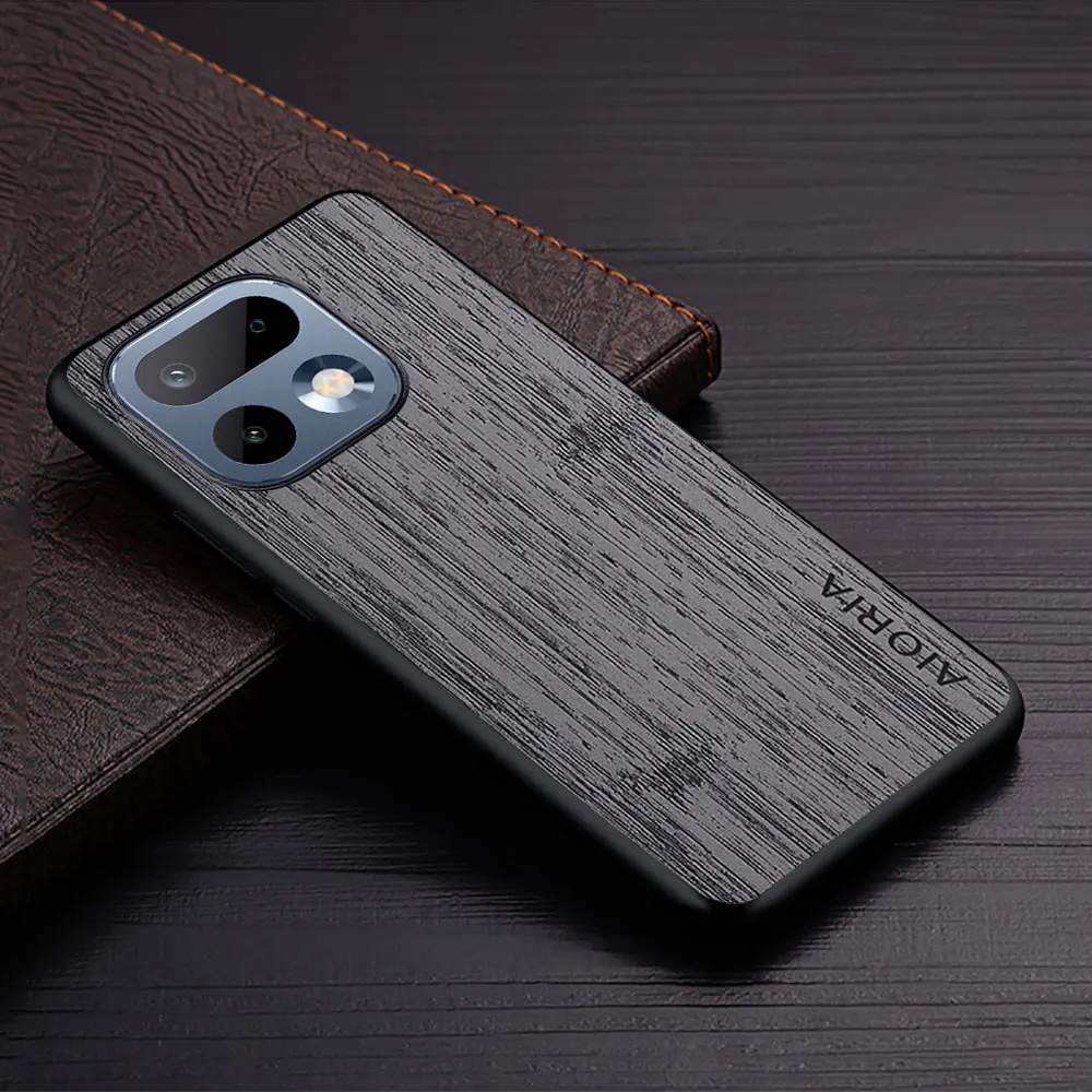 Elegant Straight Wood Grain PU Leather Phone Case