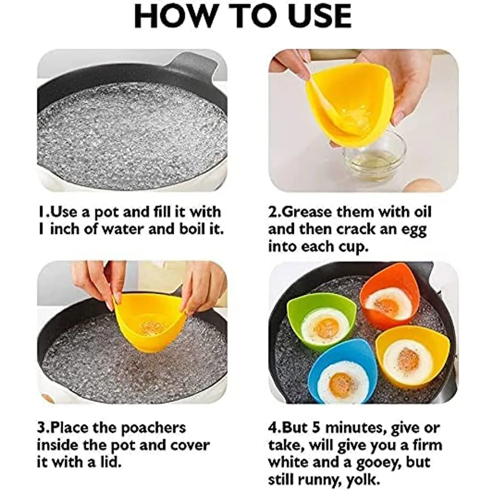Egg Poachers egg poacher silicone egg poacher 2/4pcs Set Non Stick Silicone Material Safety and Flexibility Food Grades Poaching Cups High Temperature Resistance