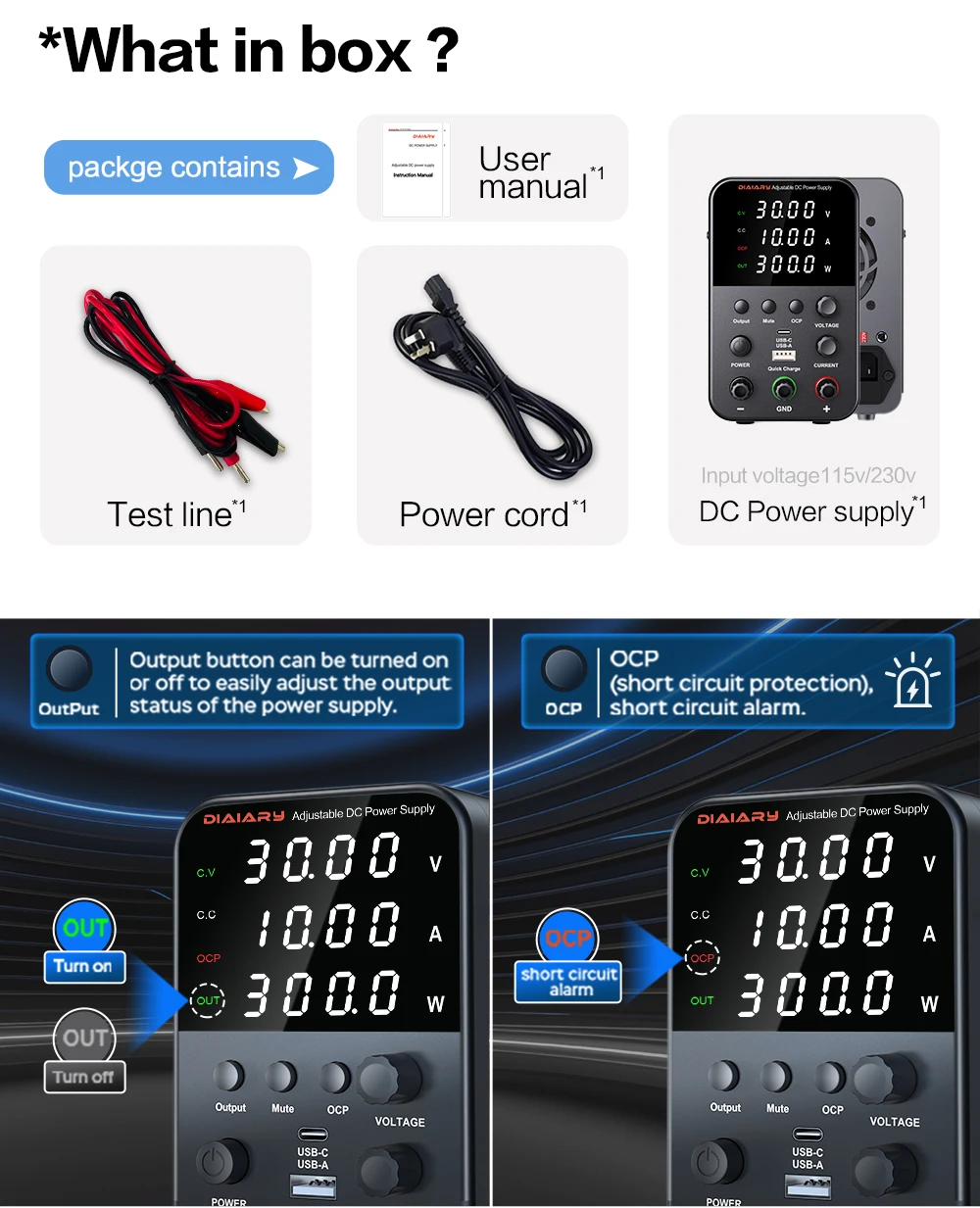Description Picture 4 of itemDC Power Supply 30V 10A Laboratory Regulator Switching Bench Power Supply Adjustable