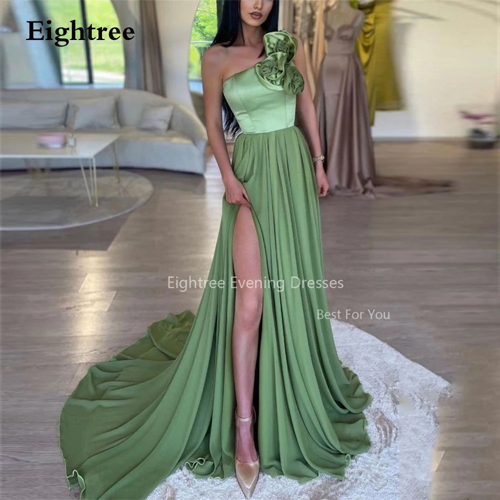 

Eightree Charming Mint Green Prom Dress Gowns Stain 3D Flower Formal Gown A Line Evening Party Dress Side Slit vestidos de noche