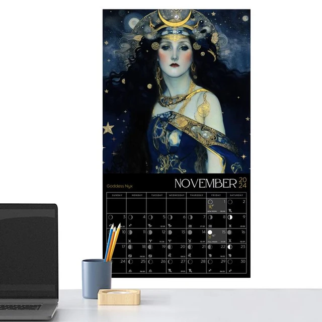 Dark Goddess 2024 Calendar Black Wall Calendar Moon Phases Greek Mythology  Gift Dark Aesthetic for Boho Gothic Pagan Room - AliExpress