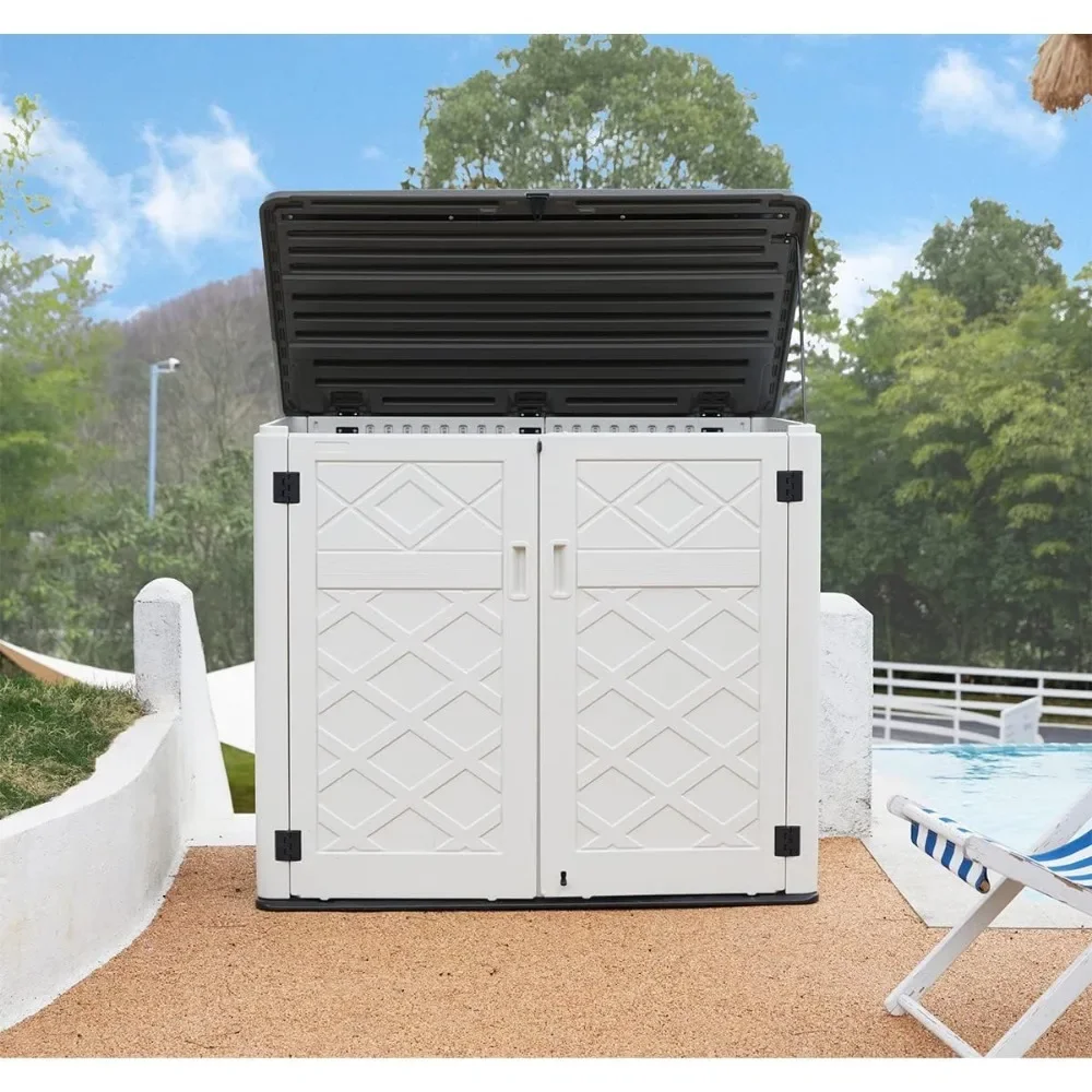 Resin Outdoor Storage Shed, 38 Cu.ft Outdoor Storage Box Waterproof for Garden Tools, Patio Furniture, Trash Cans, Tool Cabinet 4