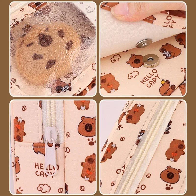 Pencil Case Capybara Multi-Layer Large Capacity Cartoon Stationery Organizer Cute Multi-Functional Pen Pouch for School Supplies pencil case