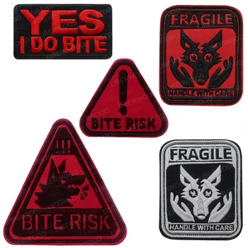 Warning Patch Pet Dog Bite Risk Embroidery K9 Service Dog Vest Helmet Uniform Accessory Hook Loop Emblem Badge 1
