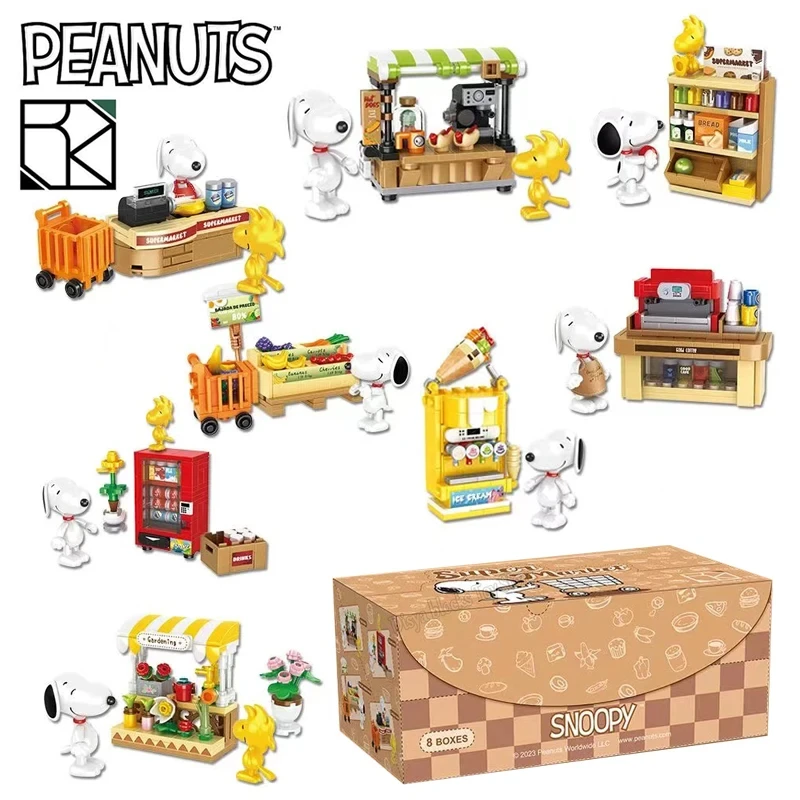 Genuine Snoopy Building Blocks Multi-faceted Life Puzzle Box Cartoon Plastic Building Blocks Trendy Scene Coffee Shop Toys Gift 5