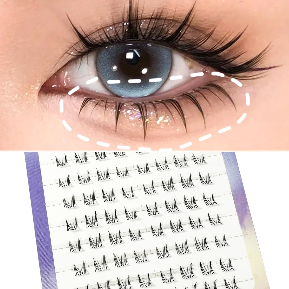 10-reihige, dichte, flauschige Katzenaugen, Comic-Fälschungswimpernverlängerung, natürlicher Look, Curling, individuelle Cluster-Falsche Wimpern ﻿