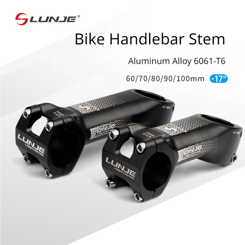 

LUNJE Bicycle Stem -17 Degrees MTB Road Bike Handlebar Stem 60-100mm Ultra Light Aluminum Alloy Bike Stem Riser Parts