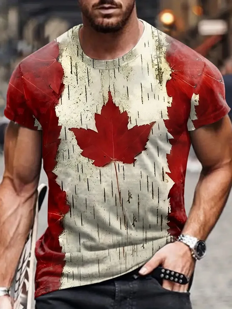 

2024Stylish maple Leaf print men's comfortable T-shirt Men's Summer outdoor clothing Men's clothing