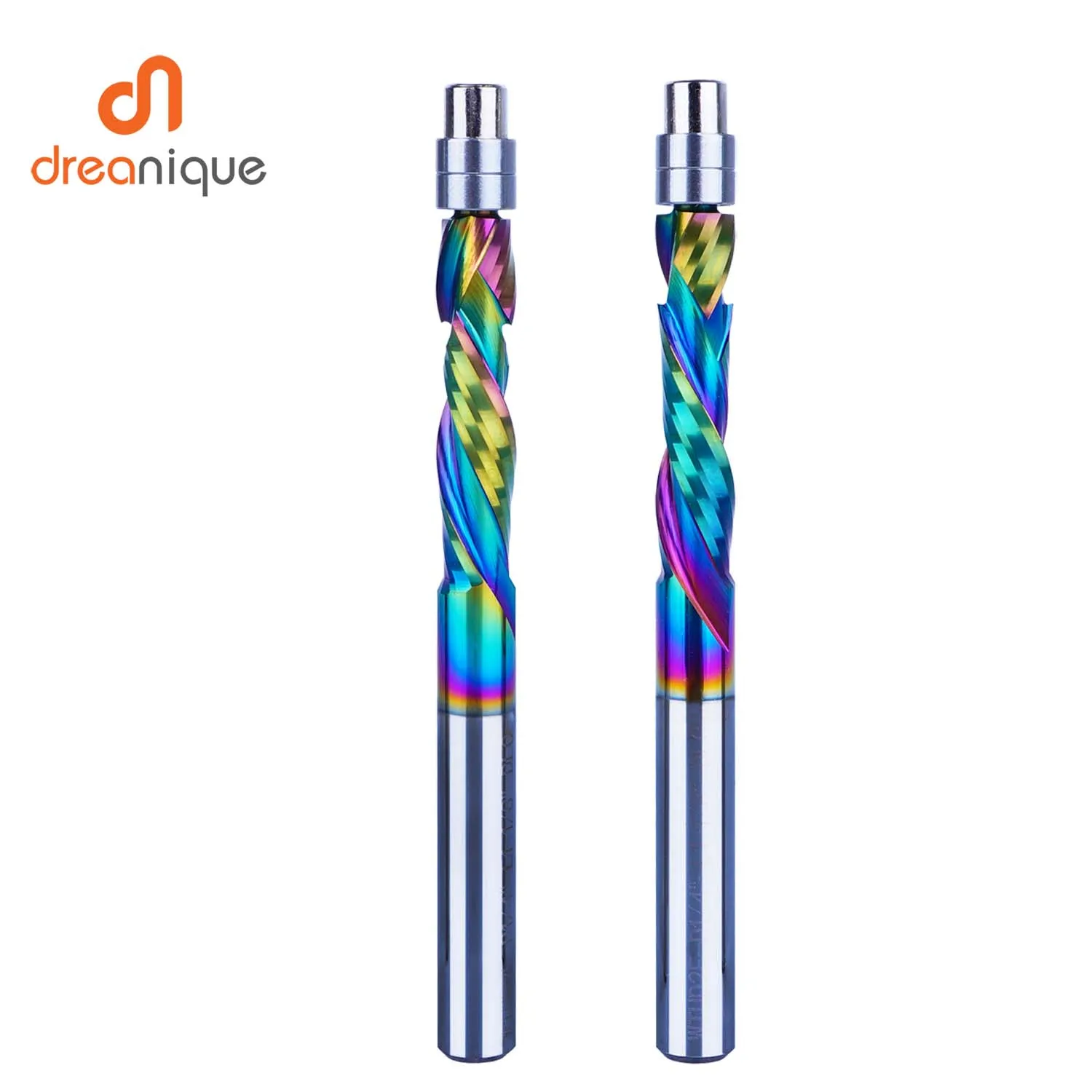 

Dreanique 1pc 1/4" DLC Coating Solid Carbide Bearing Guided Milling Cutters 2 Flutes Spiral Woodworking Trimmer Inch Size Cutter