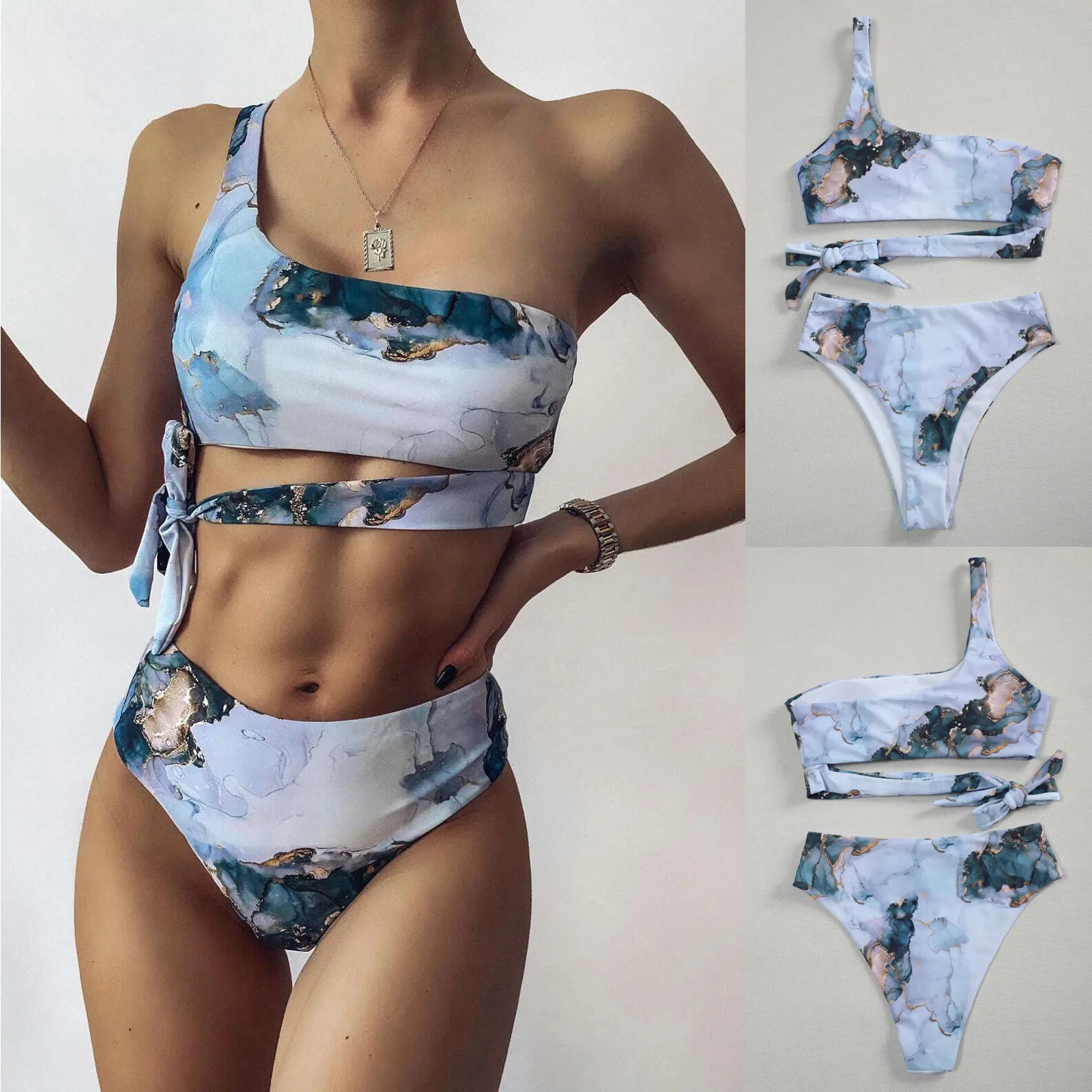 

Womens Two Piece Tankinis Sets Bathing Suit Single Shoulder Briefs Bikini Swimwear Summer Hawaiian Beach Vacation Swimsuit Mujer