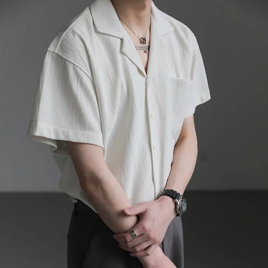 High end loose casual Cuban collar short sleeved shirt men summer top trendy brand INS handsome half sleeved shirt ins Y2K top