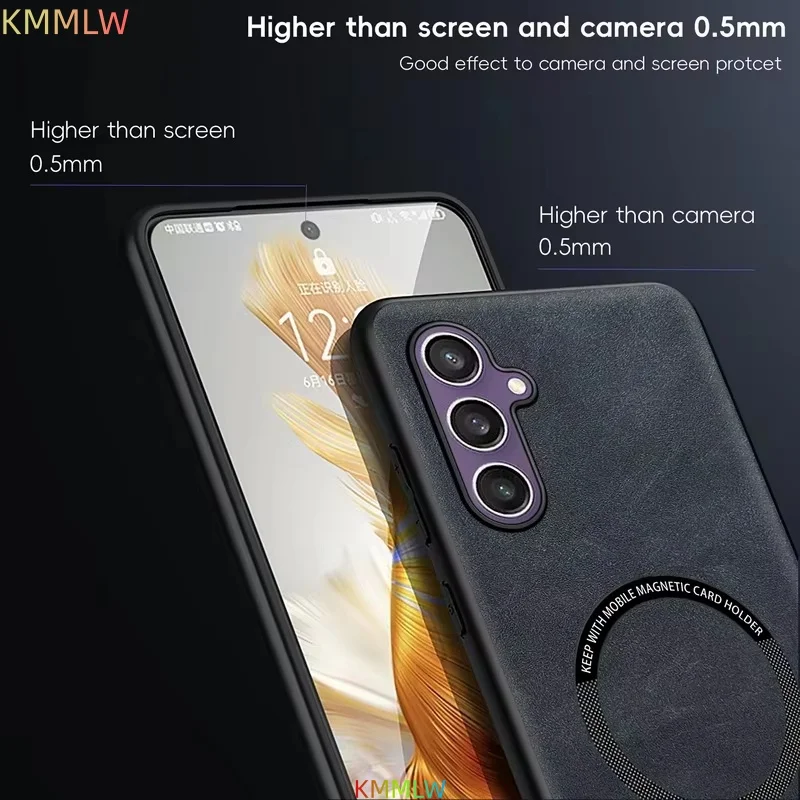 Luxury Leather Matte Phone Case with Car Magnetic Bracket Protector Cover
