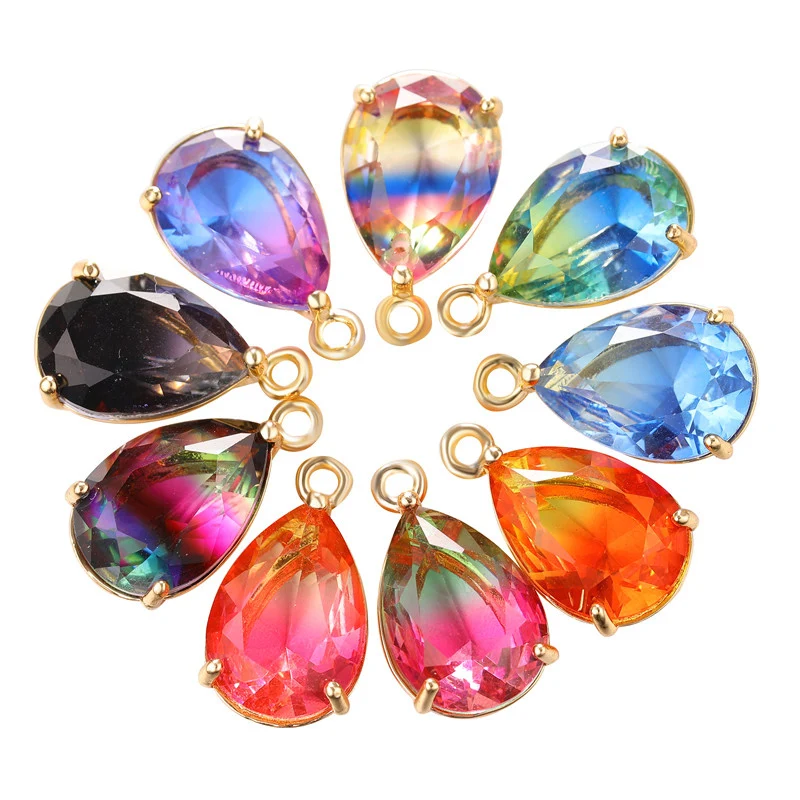 

2 Pcs/Lot DIY Glass Waterdrop Charm Pendants Brass Handmade Making for DIY Findings Bracelet Crystal Accessories