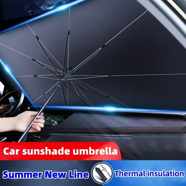 Upgraded Car Windshield SunShades Umbrella Foldable w/ Pull Ring Auto Front Window Cover for UV Ray Block & Sun Heat Car parasol