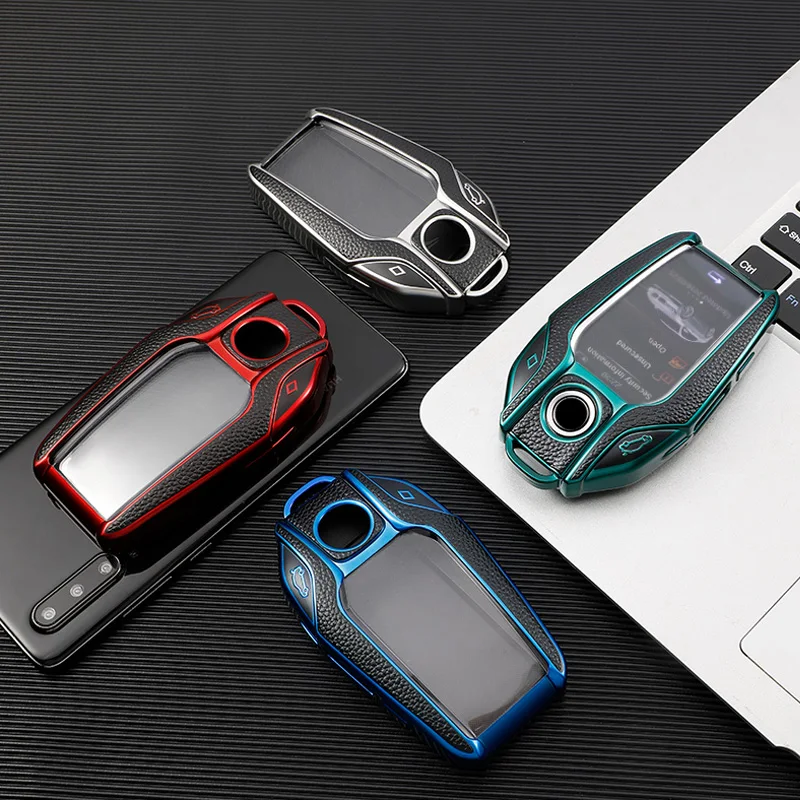 TPU 가죽 LED 디스플레이 자동차 키 케이스 커버, BMW 5 7 시리즈 G01 X3 G02 X4 G05 X5 G07 X7 G12 G11 G30 G32 G31 i8 I12 I15 자동차 가방
