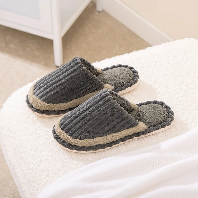 Stripe corduroy home cotton slippers wholesale autumn and winter men women warm cotton drag couple household wool slippers