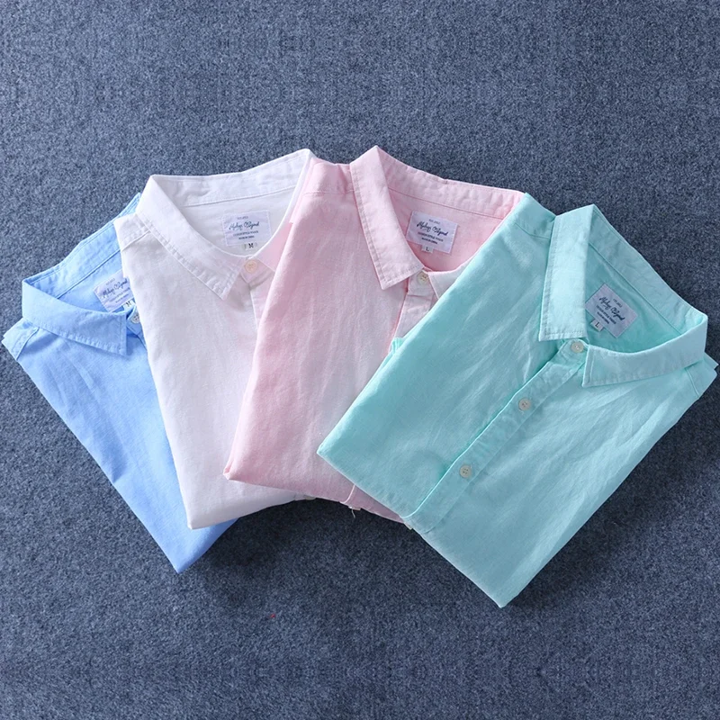 Schinteon Men Cotton Linen Shirt Short Sleeve casual short sleeved shirt linen shirt short sleeved shirt Thin Top Slim Casual Shirts