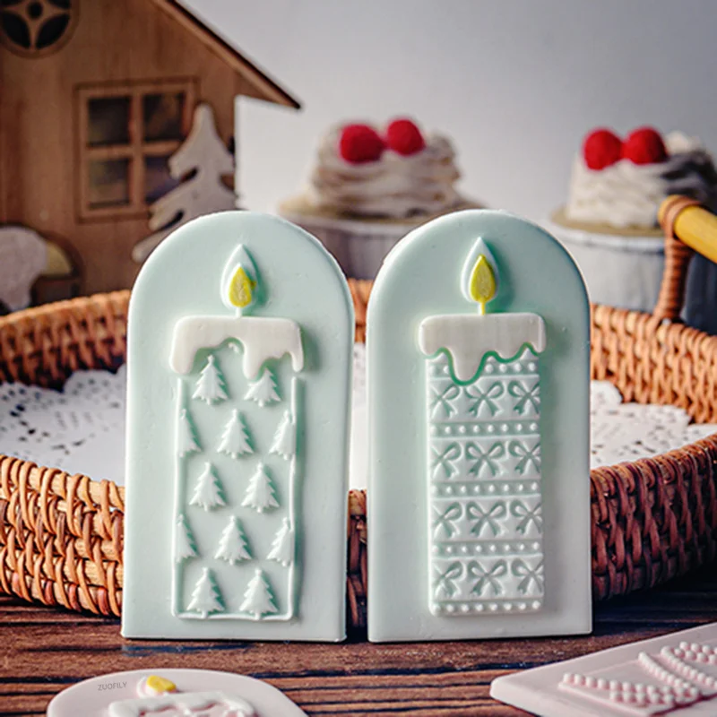 

Birthday Candle Shape Frosting Cookie Embosser Mold Christmas Candlelight Biscuit Fondant Stamps DIY Cake Decoration Baking Tool