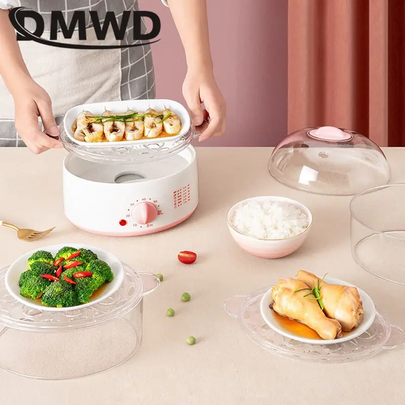 2L Mini Household Electric Food Steamer with Timer Knob control Auto Shut-off Visualization Food Warmer 3 layers Egg Boiler 3