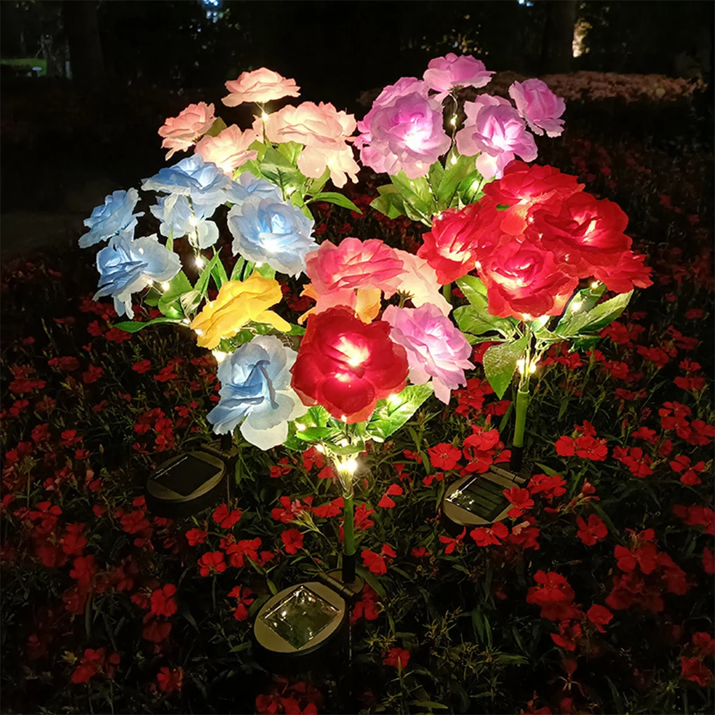 

Solar Powered LED Lawn Lamp Simulated Courtyard Lawn Outdoor Garden Floor-mounted Atmosphere Decorative Lamp 7-head Rose Lamp