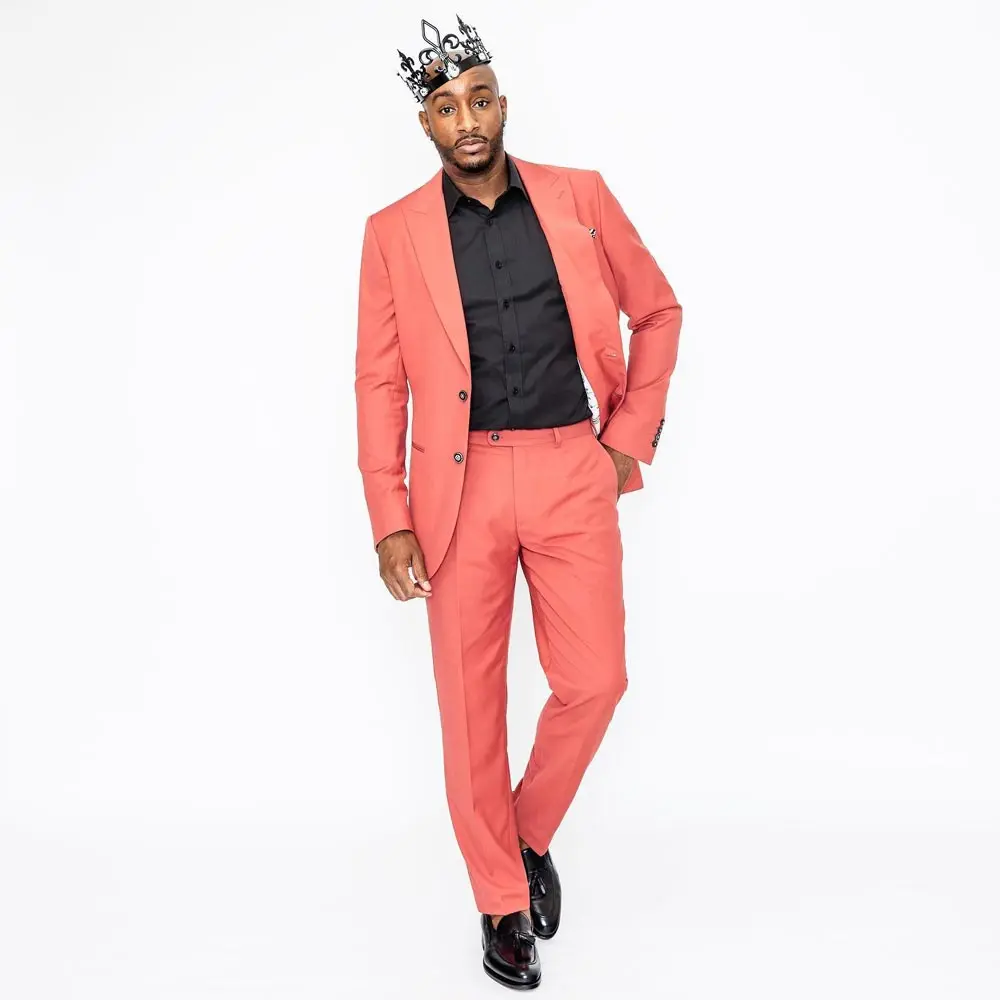 

Коралловый мужской костюм, индивидуальный блейзер для свадьбы, смокинги с заостренным лацканом, 2 предмета, пиджак и брюки, приталенная одежда для жениха