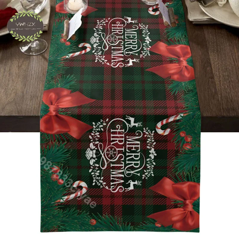 

Christmas Tree Pine Needles Table Runner Holiday Party Tablecloth Room Decor Wedding Decor Table Cover Christmas Decoration Bow
