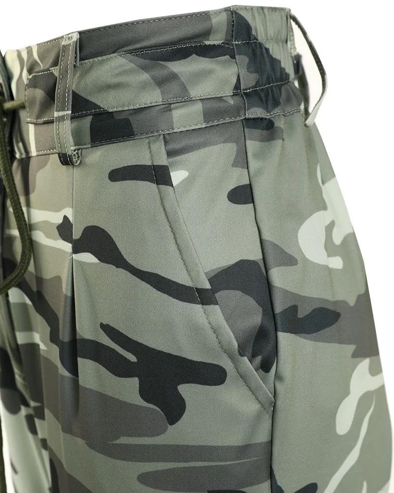 Camouflage Print Drawstring Pocket Design Cargo Pants Women High Waist Cargo Slim Pencil Pants Harem Jogger Trousers Sweatpants