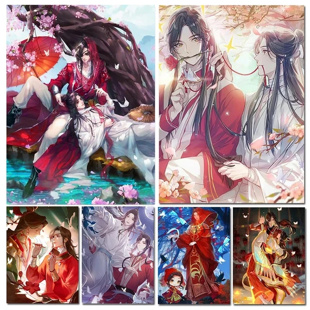 Heaven Official's Blessing AB Diamond Painting Kits Anime Tian Guan Ci Fu  Mosaic Art Crimson Rain Sought Flower Scenery Decor