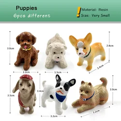 Miniature Teddy Puppy Figurine - Cartoon Animal DIY Dollhouse Decoration Toy (6pcs Puppies)