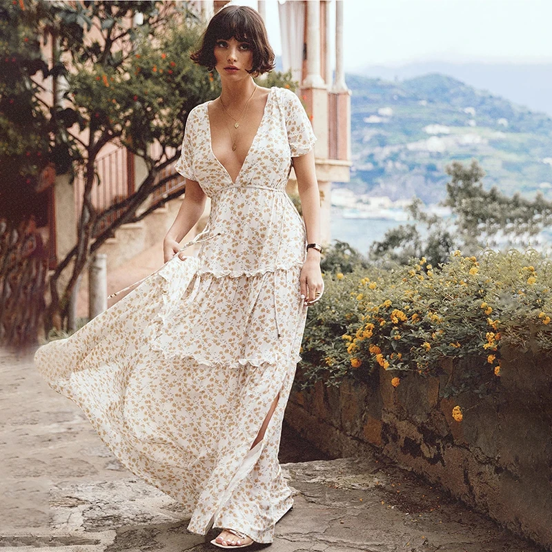 bohemian deep v dress