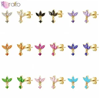 Trendy 925 Sterling Silver Ear Needle Three Zircon Black/White/Purple Stud Earring for Women Gold Silver Small Piercing Jewelry