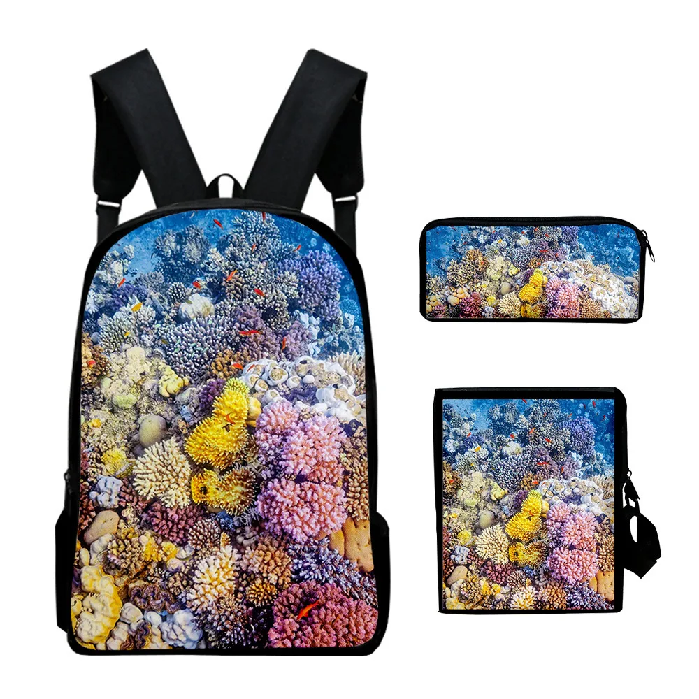 Popular Youthful Undersea Scenery Coral 3D Print 3pcs/Set Student Travel bags Laptop Daypack Backpack Shoulder Bag Pencil Case
