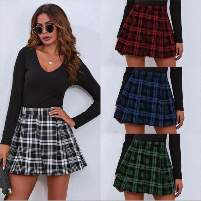 

Women Mini Skater Skirts Plaid Pleated Skirt High-waisted Skirt School Uniform Woman Flared Skater Clothes Womens 2023 Y2k