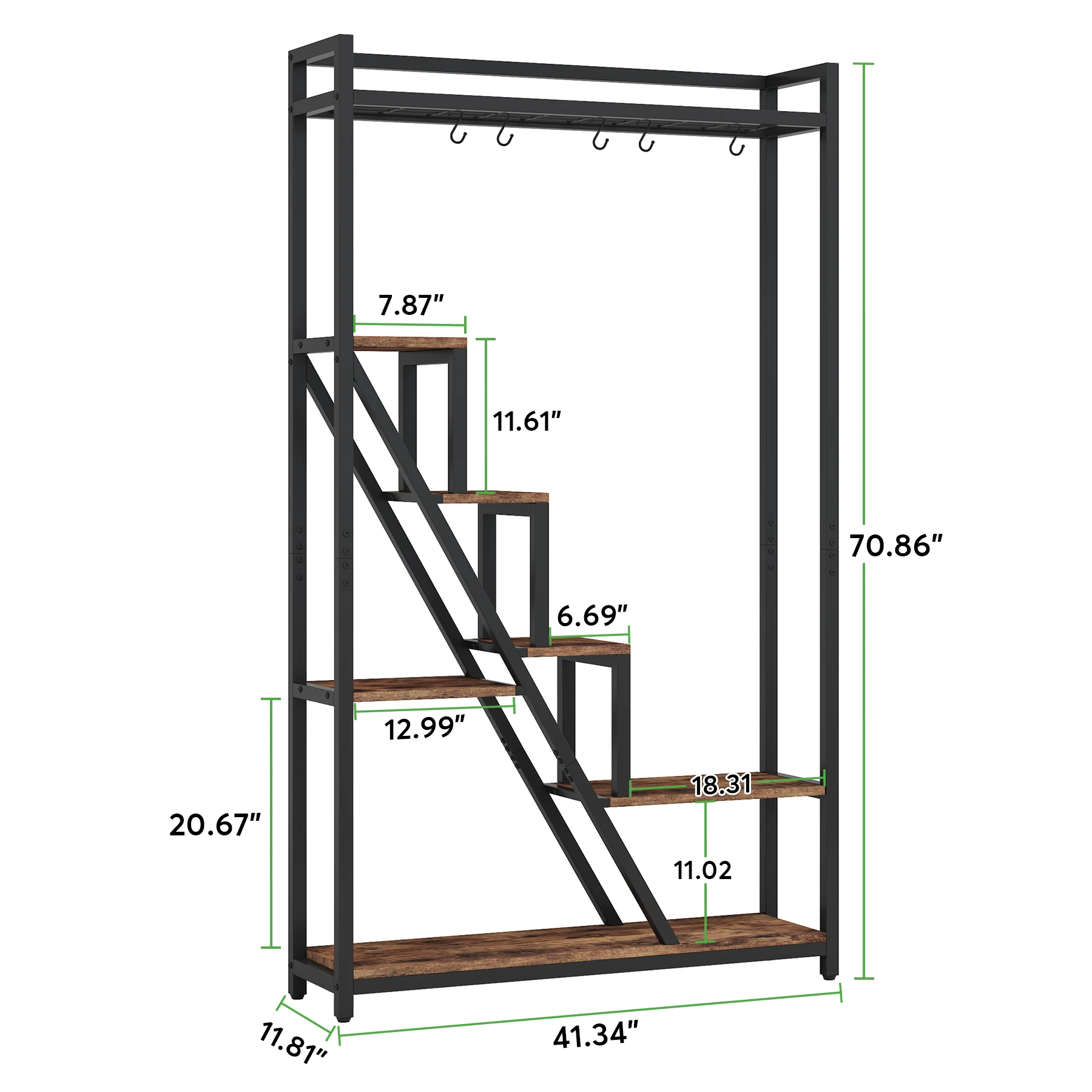 Tribesigns 70.9" Tall Indoor Plant Stand 7-Tier Large Plant Shelf 5 S-Hooks Industrial Wood Flower Stand Display Rack