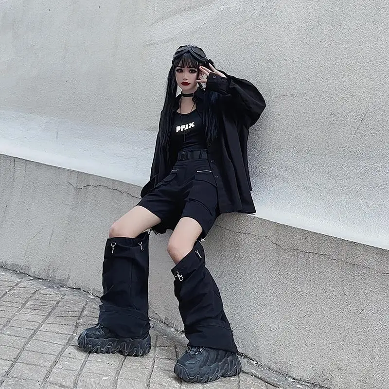 New 2025 Streetwear Black Pants for Women Fashion High Waist Detachable Streetweart Cargo Pants Woman