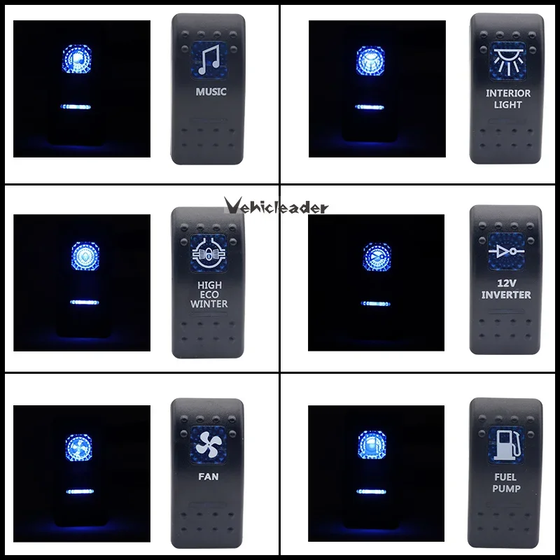 Waterproof Dual Blue LED Rocker Switch for Vehicle and Marine Use