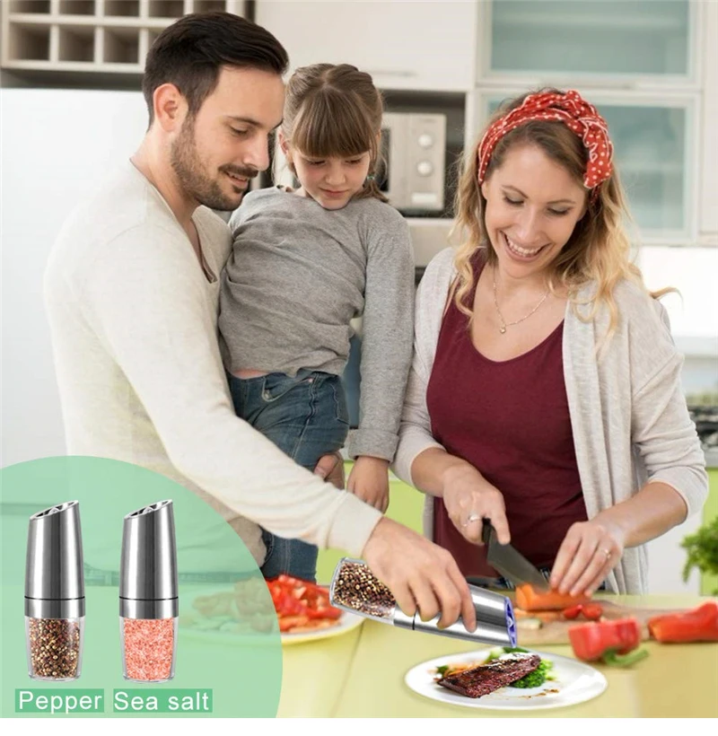 Electric Grinders with LED Light Automatic Salt Pepper Grain Grinder  Gravity Spice Mill Adjustable Spices Grinder Kitchen Tools - AliExpress