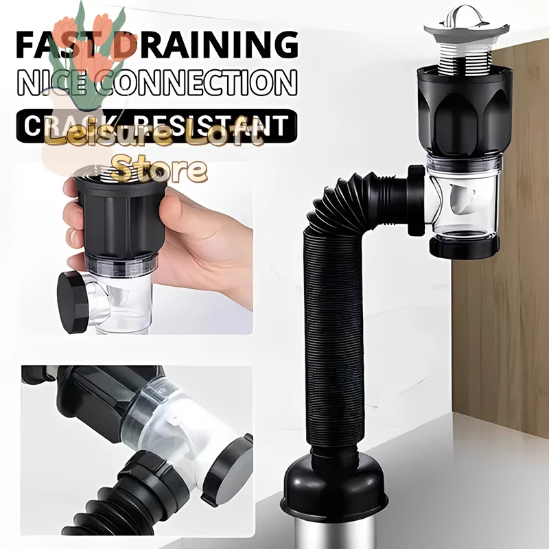 Retractable Flip-Top Drain Pipe Set with Anti-Odor and Clog Prevention Features