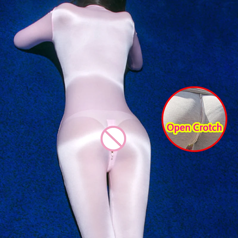 

Sexy Woman Open Crotch Zipper Lingerie Set See Through Bodysuit High Elastic Jumpsuit Glossy Motorcycle Witchgame Erotic Clothes