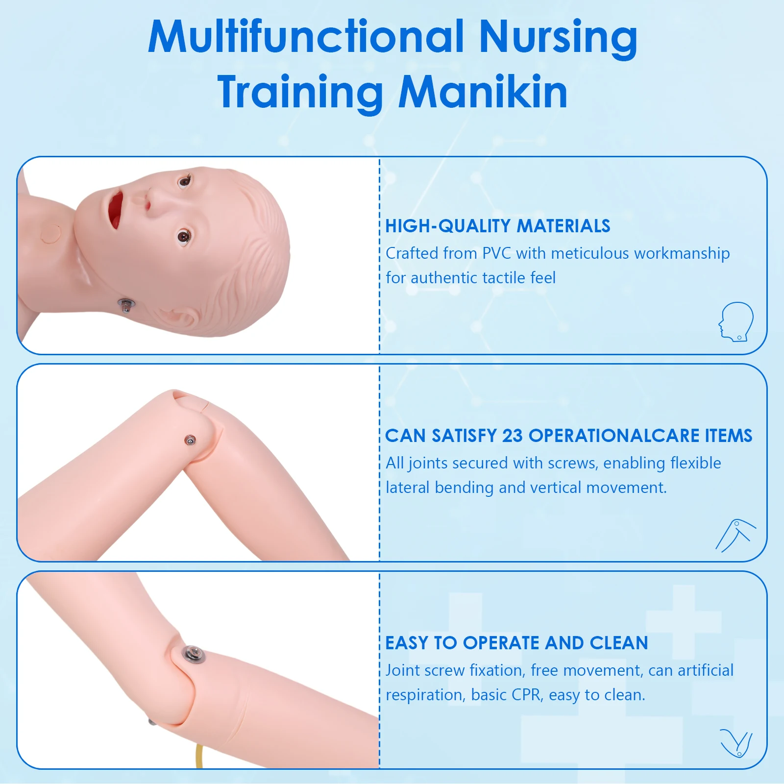 Nursing Training Manikin for Teaching Male-Female Nursing Patient Care Manikin with 3 Muscle Module & Hospital Gown & Urinary