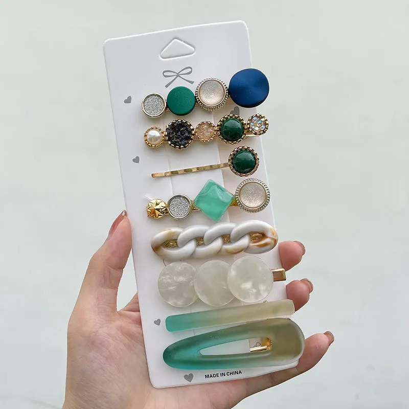 5-8pcs Pearl Crystal Acrylic Hair Clips Set for Women Retro