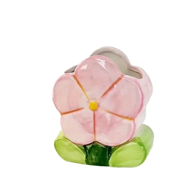 Flower Pen Holder Ceramic Desktop Decoration Cute Girl Desk Office Storage Box Stationery Shelf Storage Tank